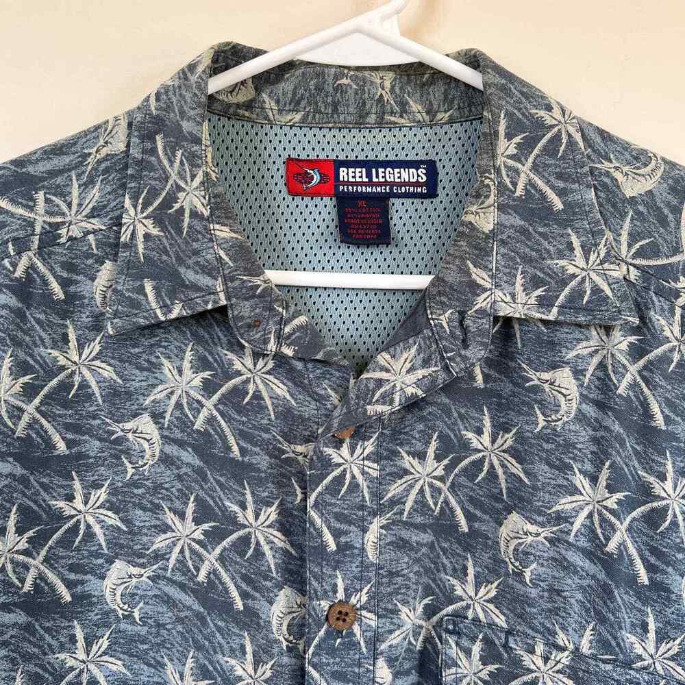 Reel Legends Fishing Shirt XL Vented Palm Tree Marlin Button Up Performance